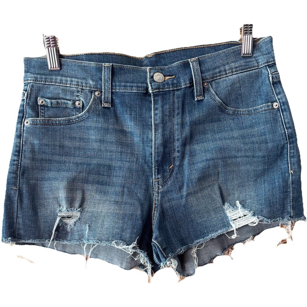 Levi’s Women Denim Shorts Distressed 29 Festival Rodeo Western Indigo Kickflip